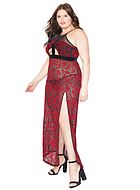 Nachtkleid, durchsichtiges Netz, hoher Schlitz, ausgeschnitten, Samt, Plus Size