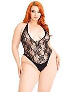 Romantischer Dessous-Teddy, Stretch-Spitze, Neckholder, tiefer Ausschnitt, Blumen, Plus Size